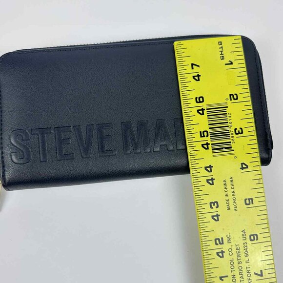 Steve Madden Navy Blue Embossed Logo Zip-Around Wallet with Gold Interior - Picture 9 of 9